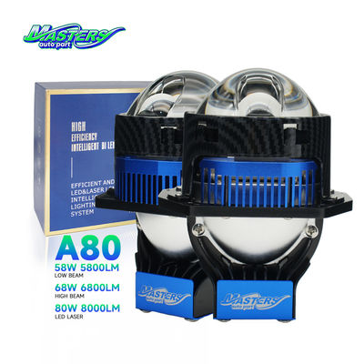 Masters A80 Lente LED láser / Hi / Lo Beam 85W 8500 lumens proyector láser doble de 3 pulgadas